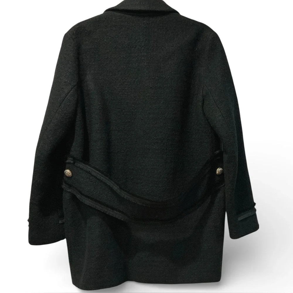 MAJE Paris Boucher Bouclé Wool Blend Coat Black Designer Tailored Belted Back M